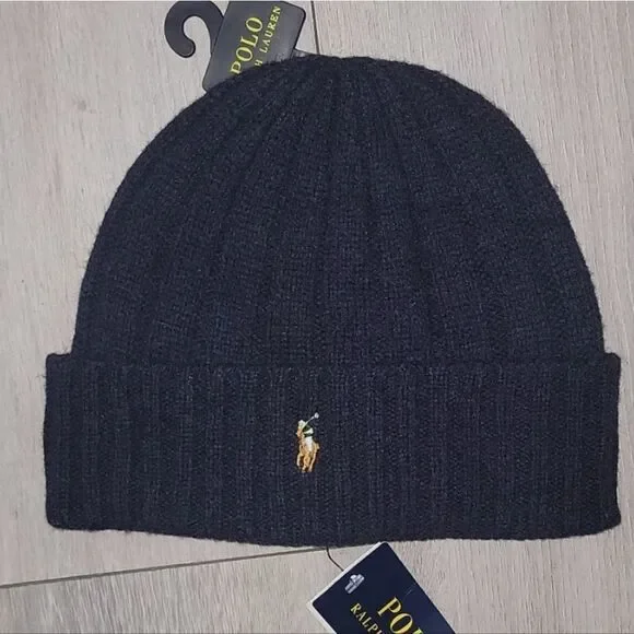 Polo Ralph Lauren Men's Wool Blend Beanie Hat Knit navy blue Embroidered logo - Picture 3 of 8